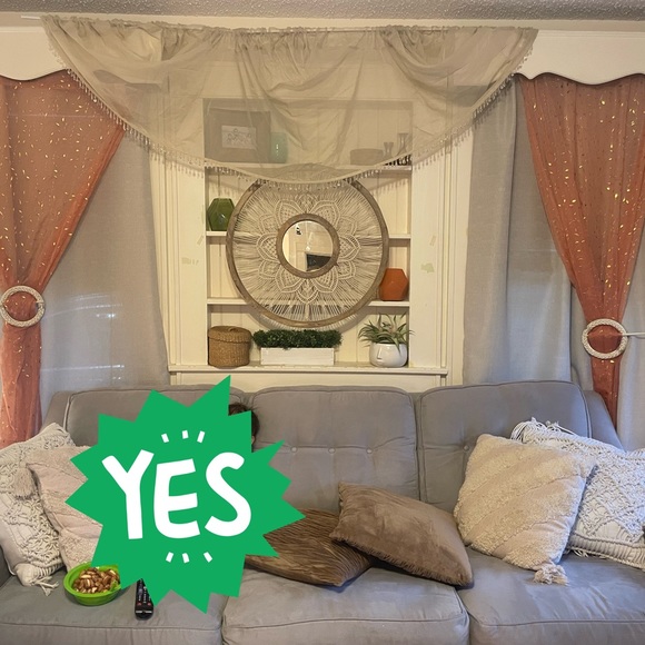 Jcp home cream drop curtain valence with faux crystal drops x2 and 1 long sheer - Picture 2 of 7